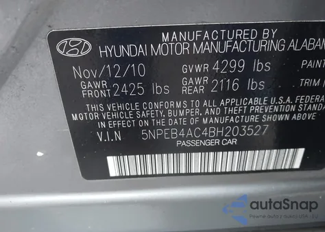 2011 Hyundai Sonata Gls из США, поврежденный, VIN 5NPEB4AC4BH203527
